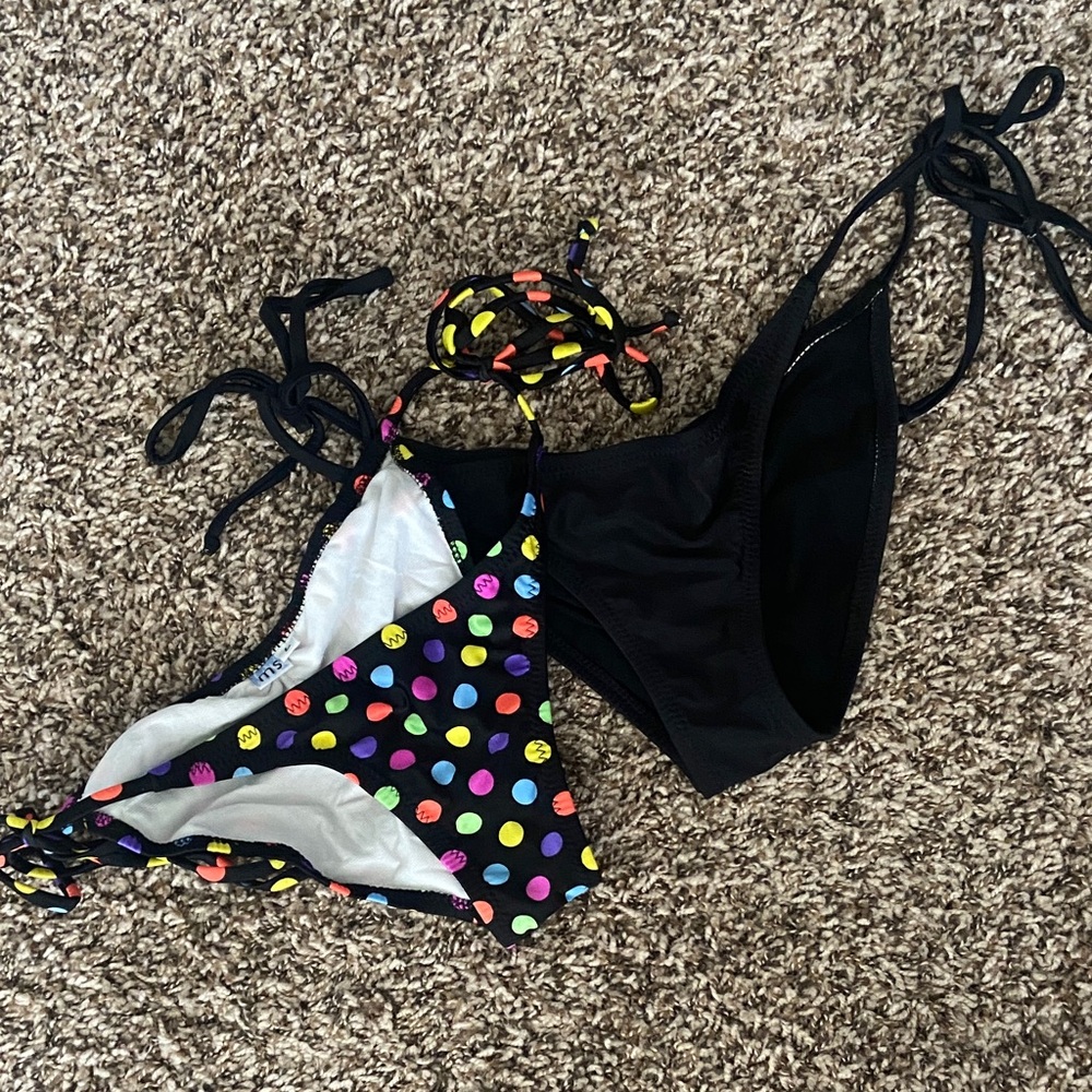 ☀️Black and Multicolor Polka Dot Bikini bottoms